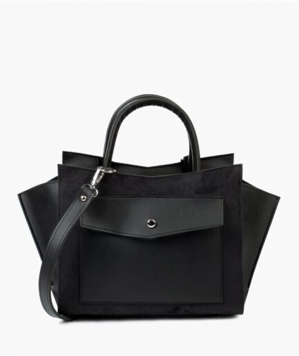 Black suede top-handle bag