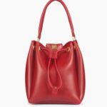 Red drawstring bucket bag