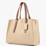 Off-white with brown multi compartment satchel bag