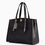 Black suede multi compartment satchel bag