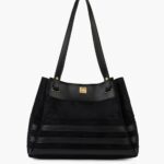 Black suede zebra tote bag