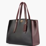 Black with burgundy multi compartment satchel bag