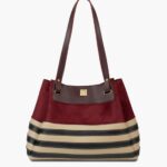 Burgundy suede and white zebra tote bag