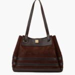 Dark brown suede zebra tote bag