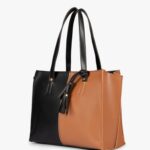 Tan and black over the shoulder tote bag