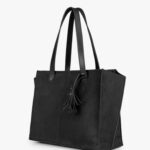 Black suede over the shoulder tote bag