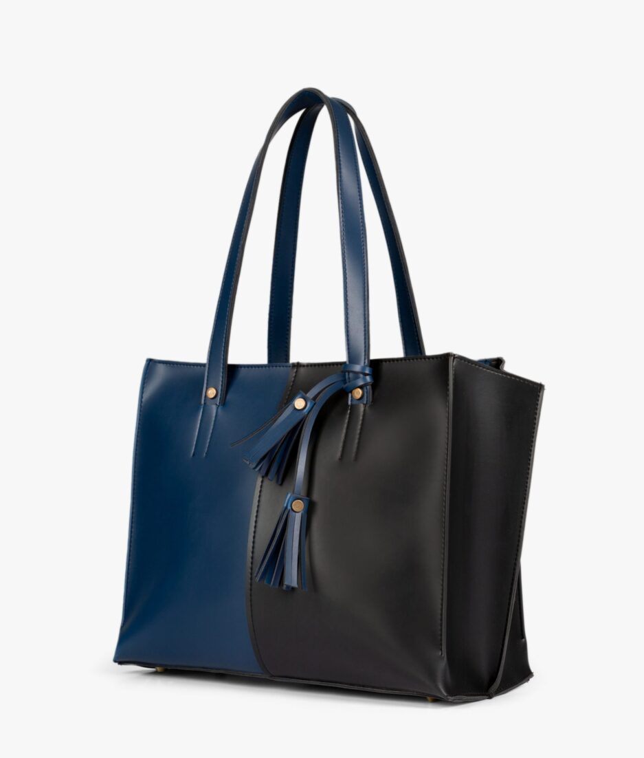 Blue and black over the shoulder tote bag