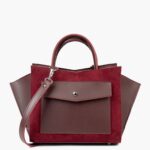 Burgundy suede top-handle bag