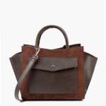 Dark brown suede top-handle bag