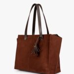 Dark brown suede over the shoulder tote bag