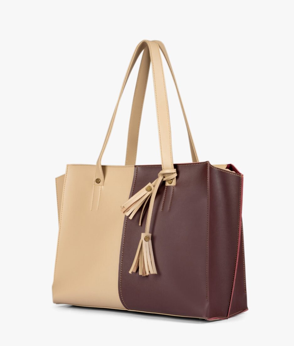 Off-white and burgundy over the shoulder tote bag