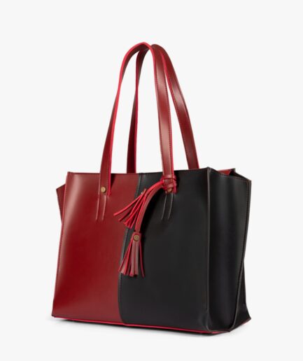 Red and black over the shoulder tote bag