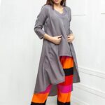 Slate grey top with streaked pant