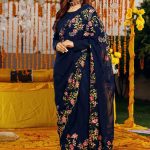 SHAADI COLLECTION - UNSTITCHED - BLUE CHIFFON SAREE