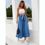 Flare Hem With Belt Denim Skirt