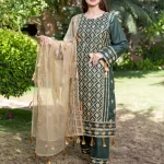 3 Pc unstitched embroidered pleated Lenin